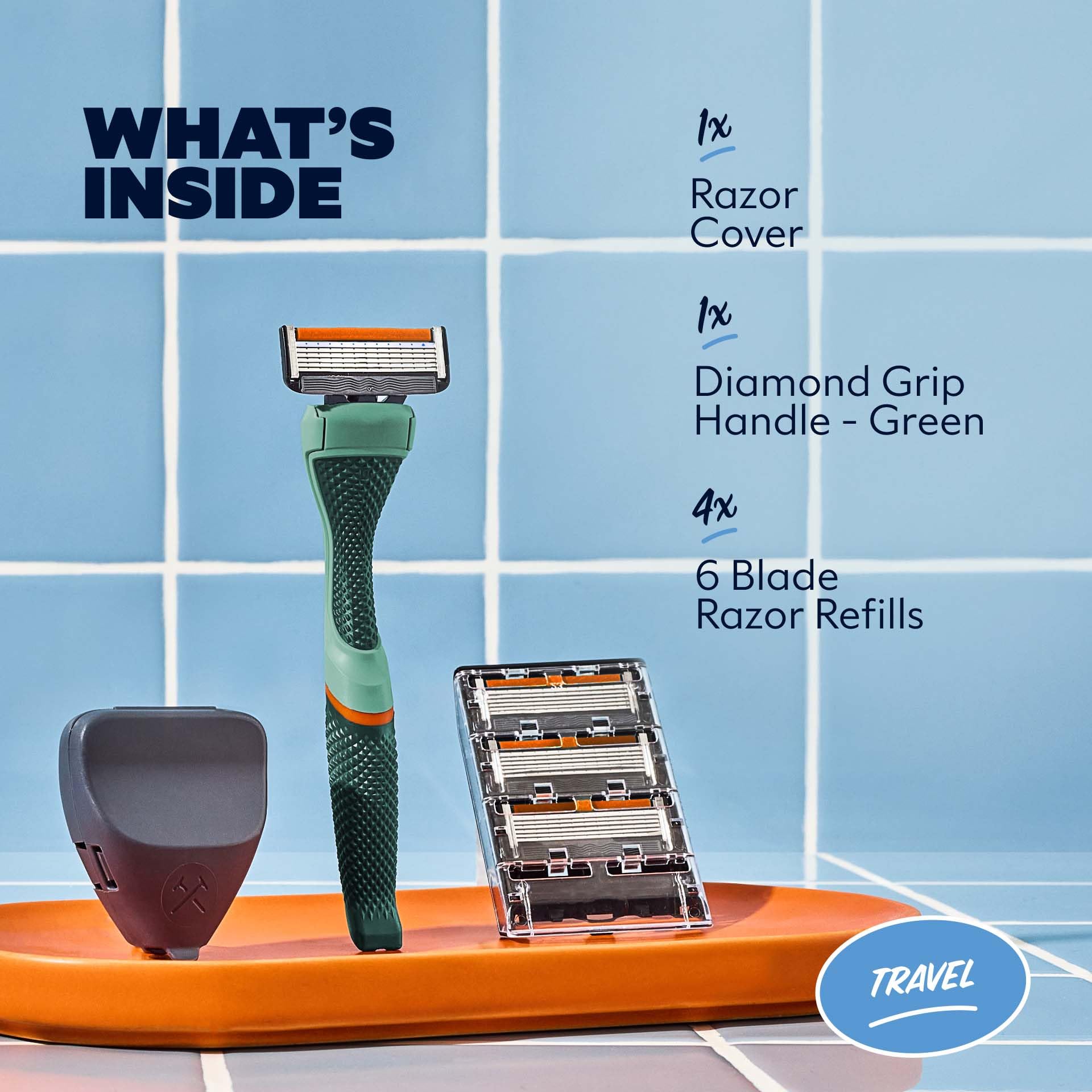 Dollar Shave Club Club Series handle with non-slip 360-degree diamond grip for secure use