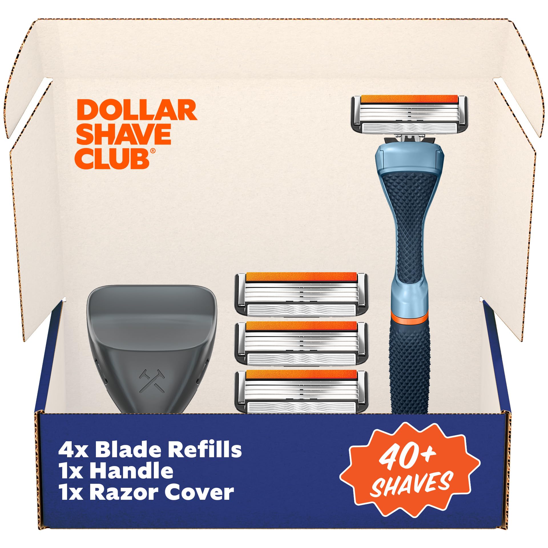 Dollar Shave Club travel shave set with blue handle for precise on-the-go grooming