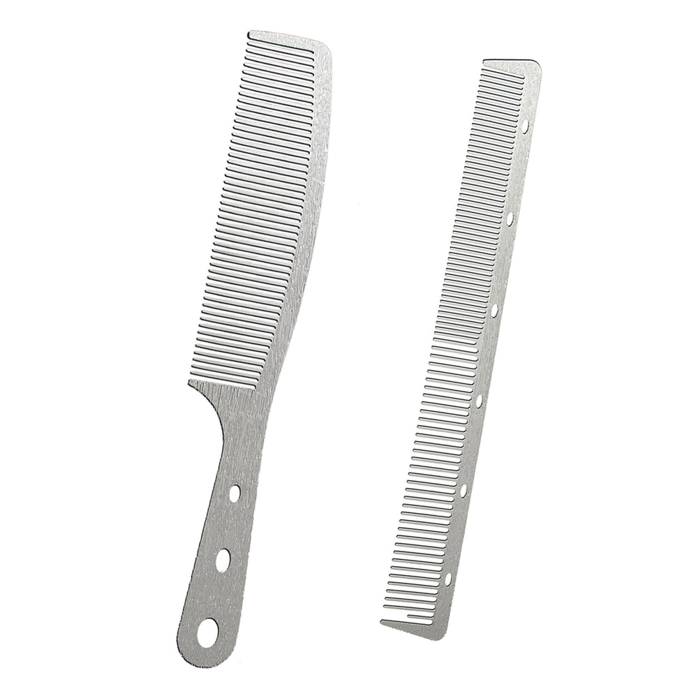 Dolmifapro metal comb with wood grain handle for comfortable grip and style.