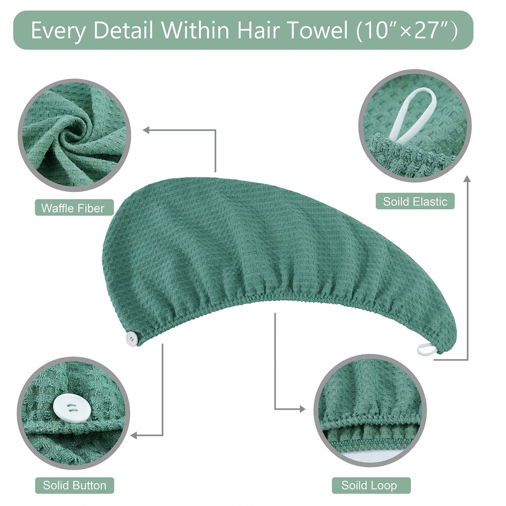 Dolwis toalla grande 10x27 pulgadas para todo tipo de cabello en verde.