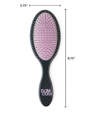 Dom Dom detangling brush with metal pins tipless reduces pulling and frizz.