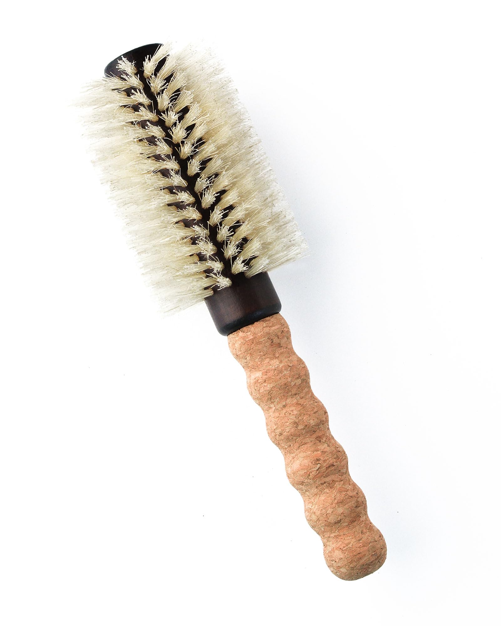 Dom Dom cork-handle round brush eases styling with lightweight grip and reduced wrist fatigue.