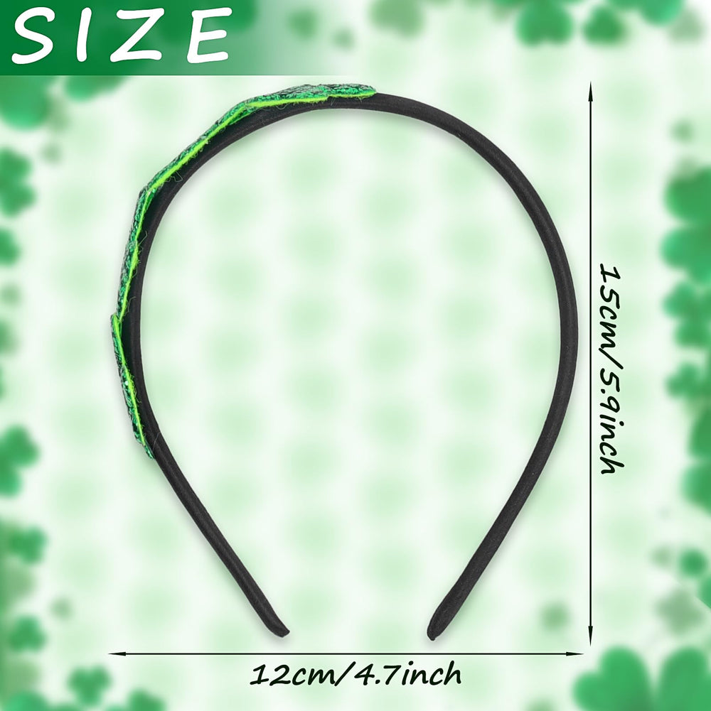Close-up of glitter shamrock detail on the Doneace headband for festive shine.
