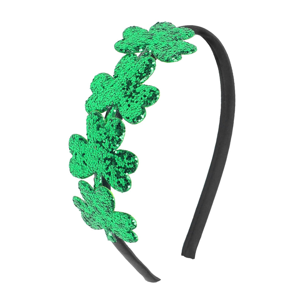 Doneace St Patrick's Day headband with shamrock front and glitter sparkle.