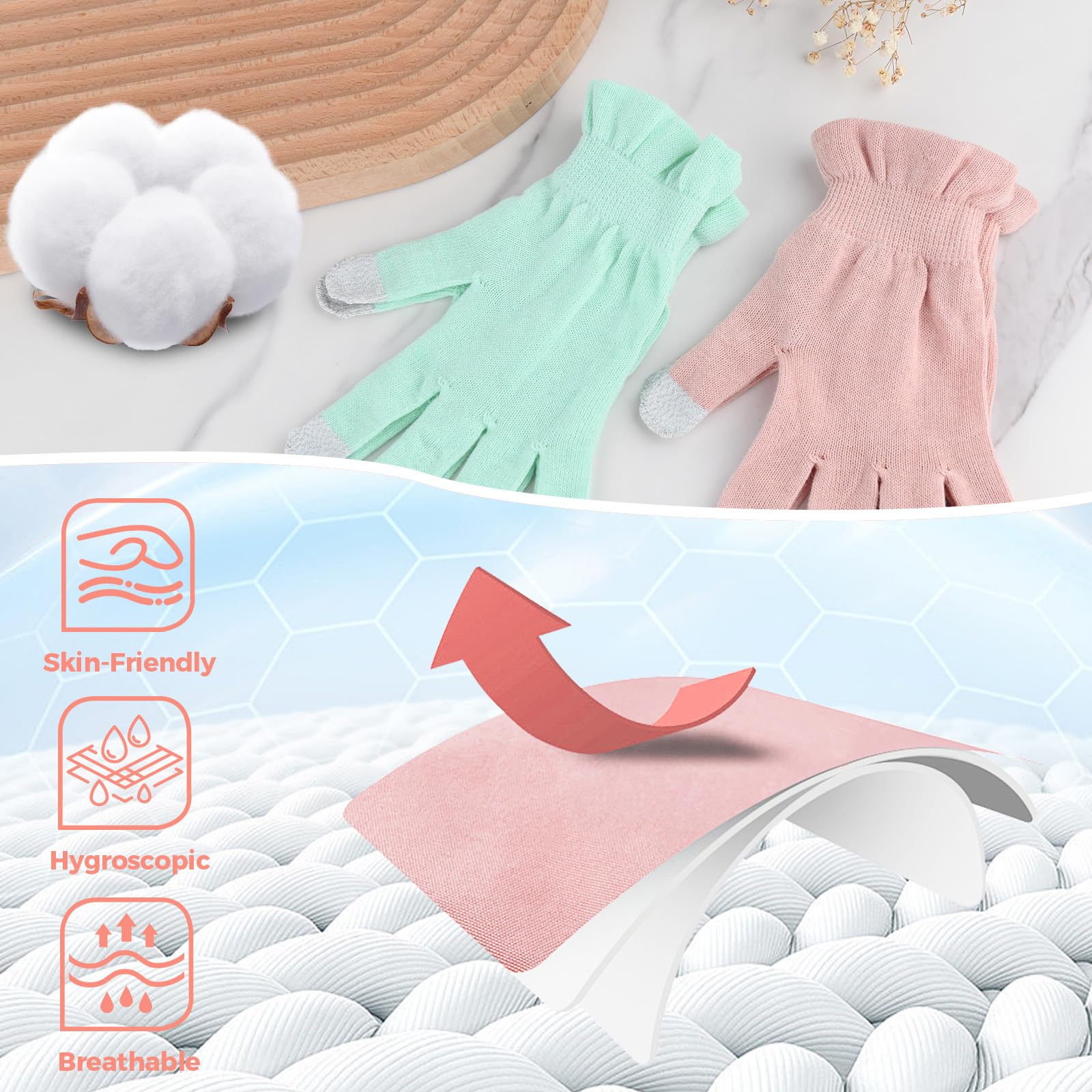 Donfri medium-pink cotton moisturizing gloves for everyday home use