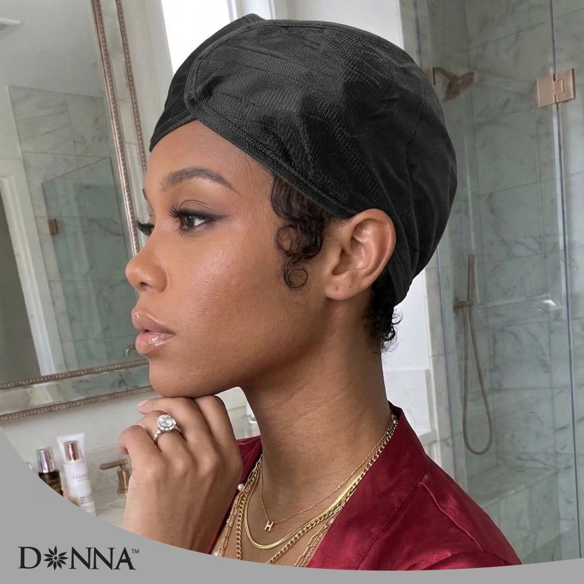 Donna 24-Inch Pixie Hair Wrap supports a calm bedtime routine and reduced frizz.