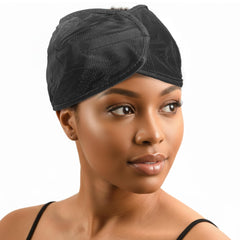 Donna 24-Inch Pixie Hair Wrap closeup fabric, silky satin minimizes friction with pillow.
