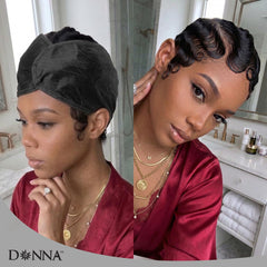 Donna Pixie Hair Wrap adjustable closure for secure sleep without slipping.