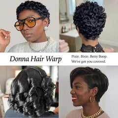 Donna Pixie Hair Wrap night cap on pillow ensures secure fit overnight.