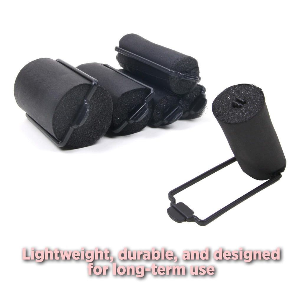 Donna hair rollers clipped during sleep for overnight heatless waves.