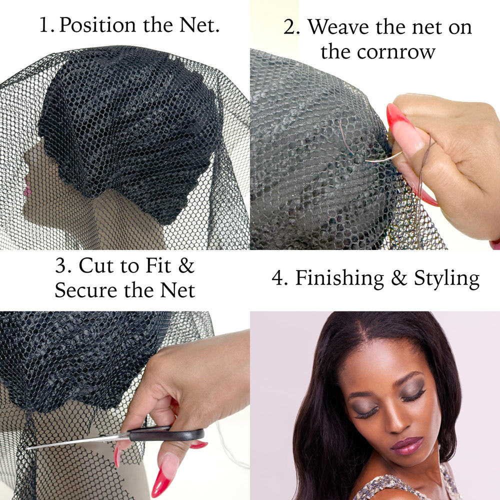 DONNA versatile net supports sew-ins, braids, and extensions with a flawless finish.
