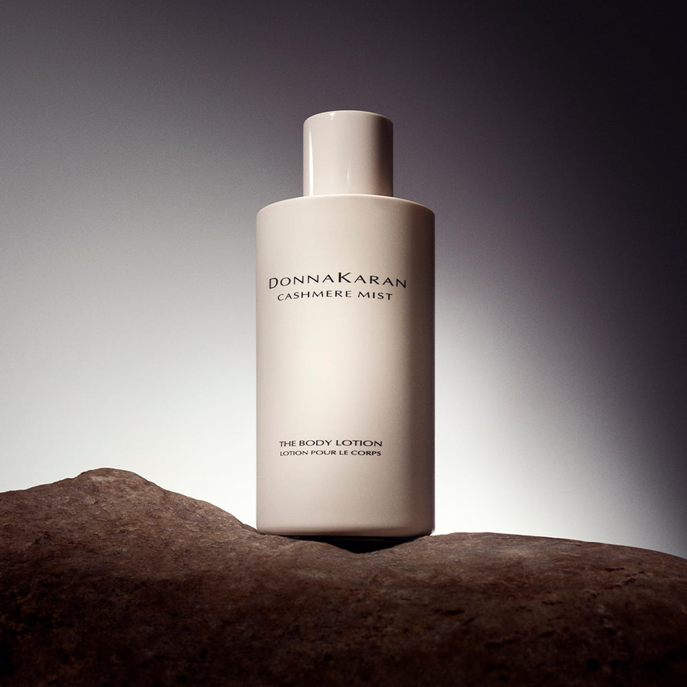 Donna Karan Cashmere Mist lotion texture swatch reveals rich non-greasy formula