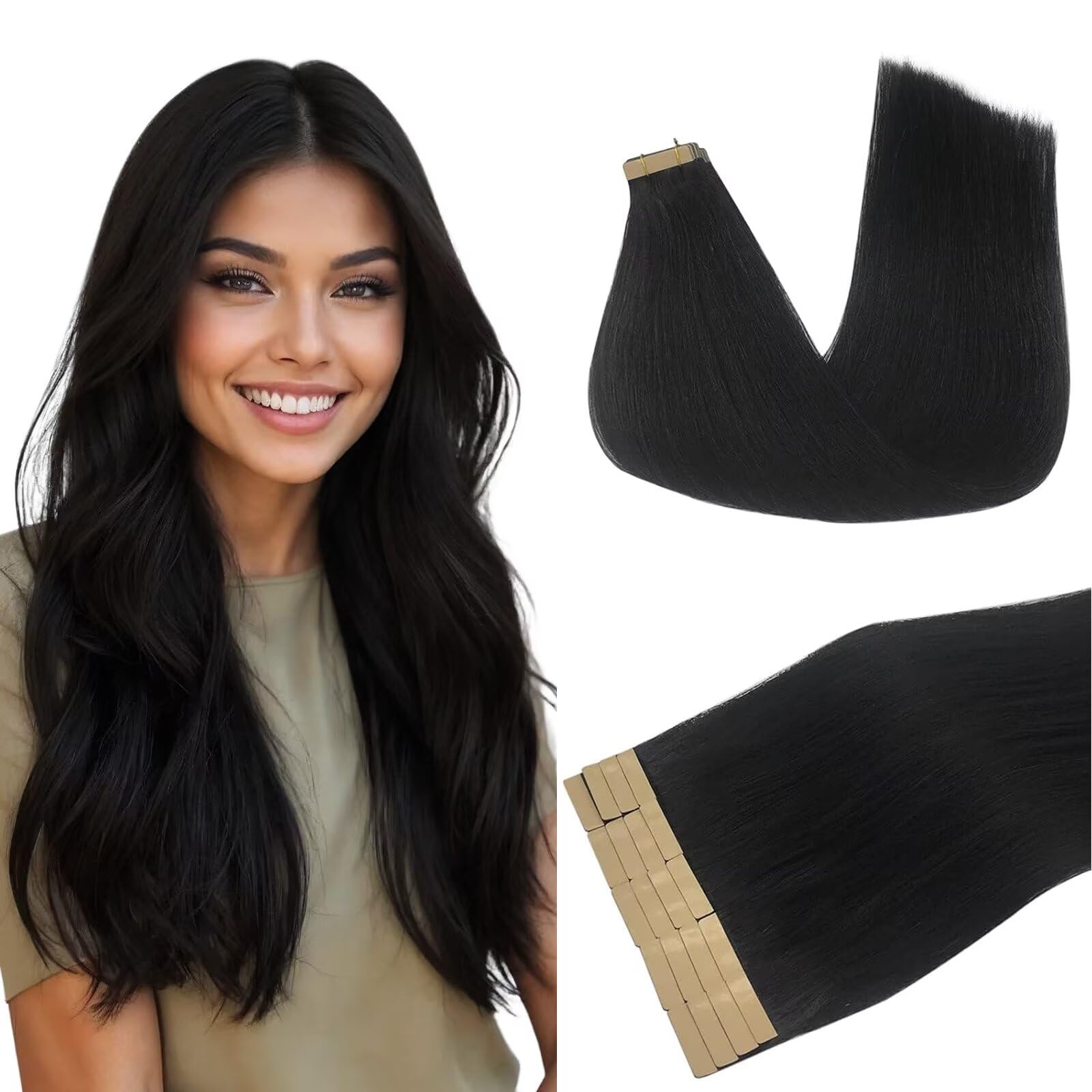 DOORES jet black 20 inch hair extension pack blend naturally with thick ends.