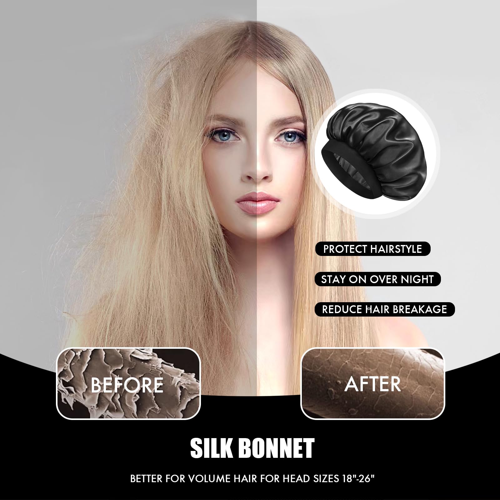 Doitory bonete satin-banda elastica amplia para un ajuste suave que no marca la frente.
