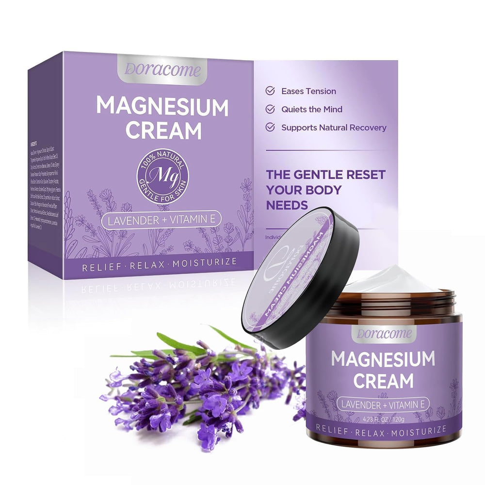 Doracome crema magnesio, textura suave para relajación muscular nocturna.
