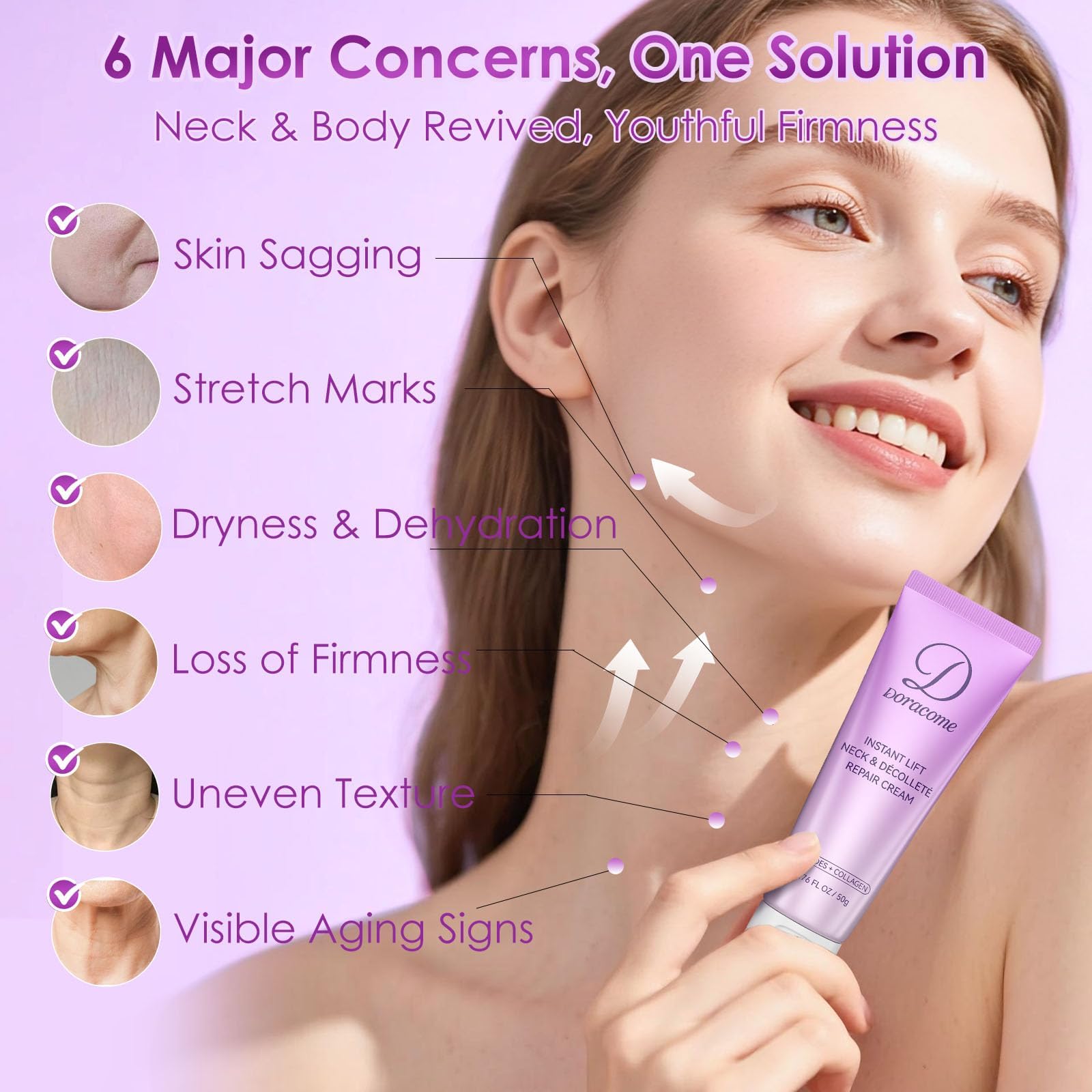 Doracome Retinol, Collagen & Hyaluronic Acid Neck Firming Cream | Anti-Aging Moisturizer for Face & Neck