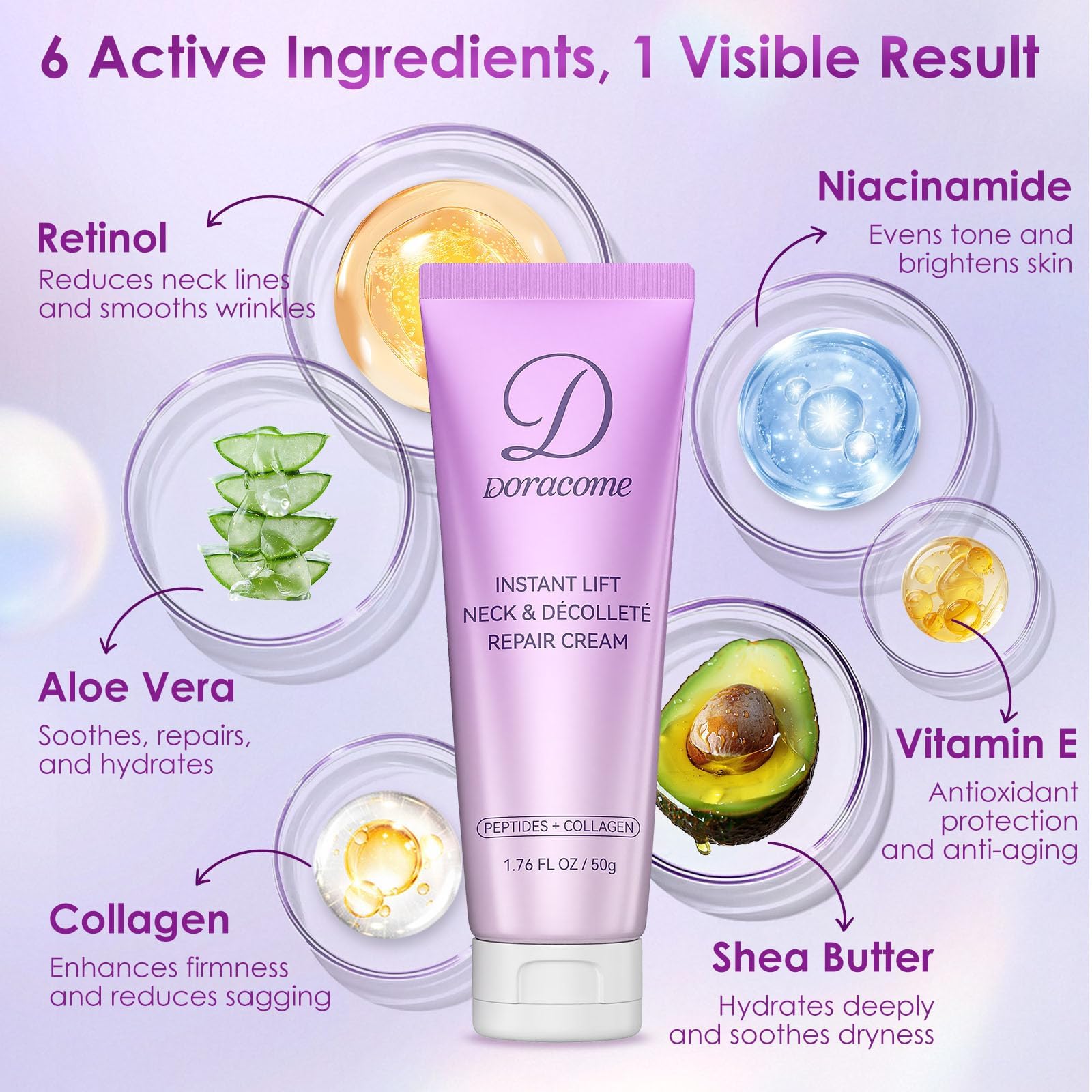 Doracome Retinol, Collagen & Hyaluronic Acid Neck Firming Cream | Anti-Aging Moisturizer for Face & Neck