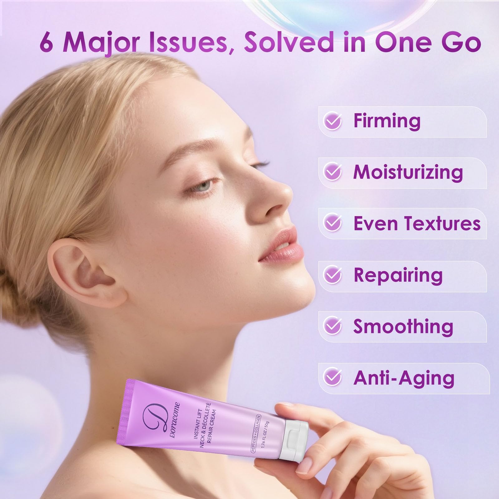 Doracome Retinol, Collagen & Hyaluronic Acid Neck Firming Cream | Anti-Aging Moisturizer for Face & Neck