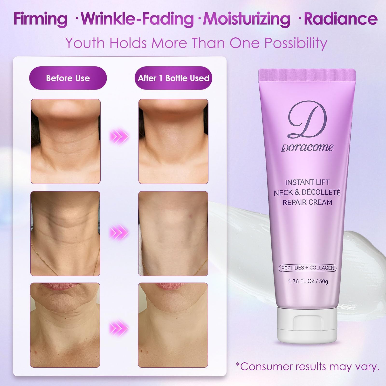 Doracome Retinol, Collagen & Hyaluronic Acid Neck Firming Cream | Anti-Aging Moisturizer for Face & Neck