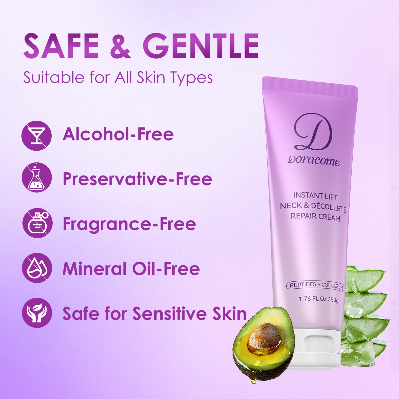 Doracome Retinol, Collagen & Hyaluronic Acid Neck Firming Cream | Anti-Aging Moisturizer for Face & Neck