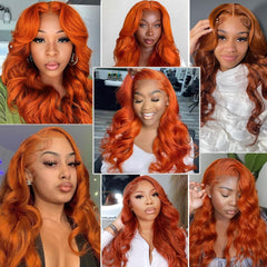 dorbess Ginger Orange 30-Inch Wig hairline closeup features pre-plucked hairline and baby hairs