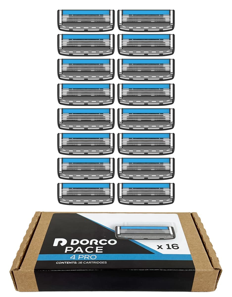 DORCO Pace 4 Pro four-blade cartridge close-up for a smooth shave.