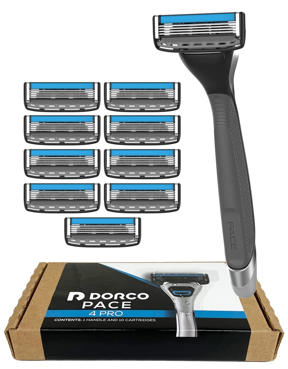 DORCO Pace 4 Pro razor pivoting head for close, contour shaving.