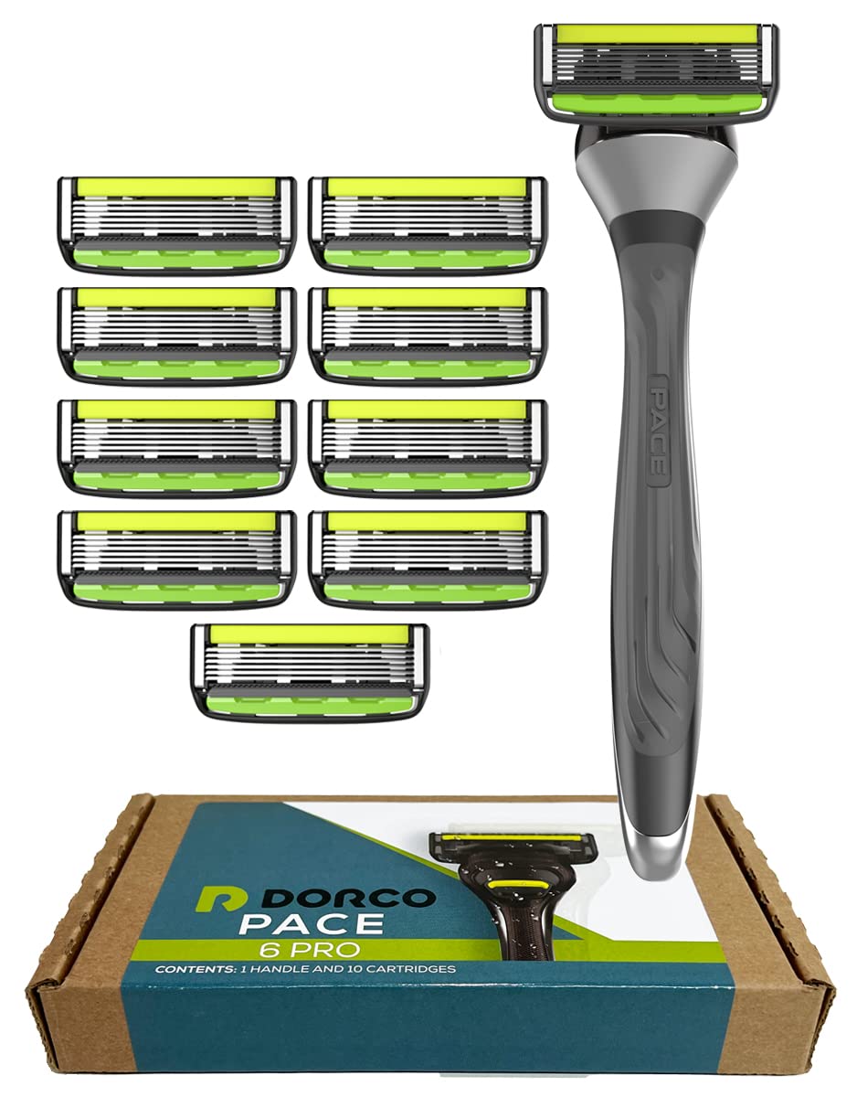 Dorco Pace 6 Pro handle with cartridge set for precise shaving.