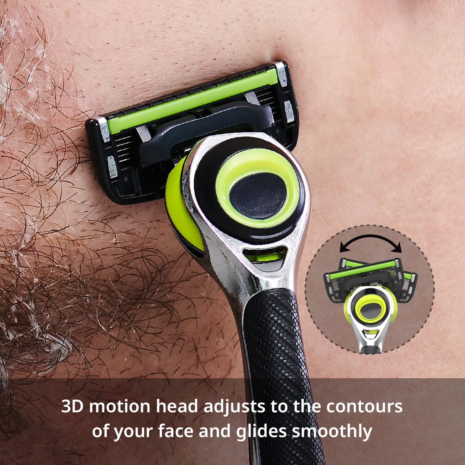 Dorco Pace 6 Pro 3D Motion curved blades designed for a close shave with minimal irritation.