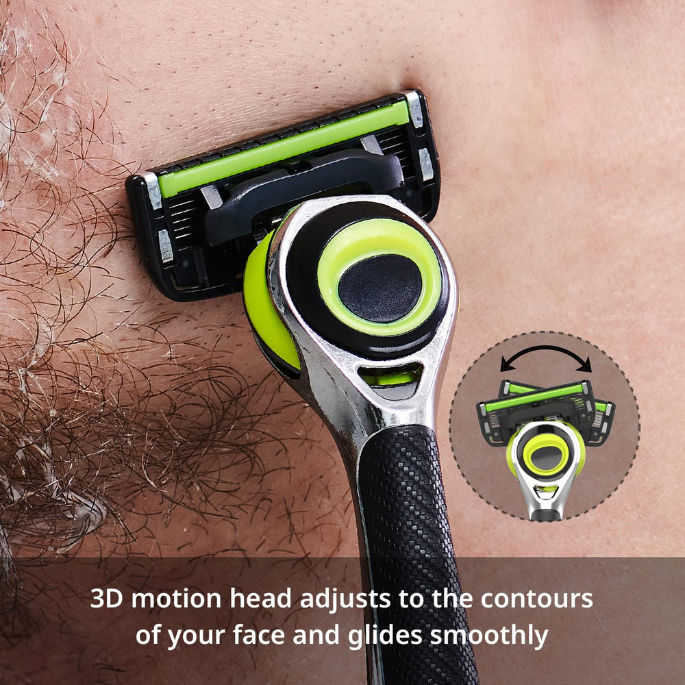 Dorco Pace 6 Pro 3D Motion curved blades designed for a close shave with minimal irritation.