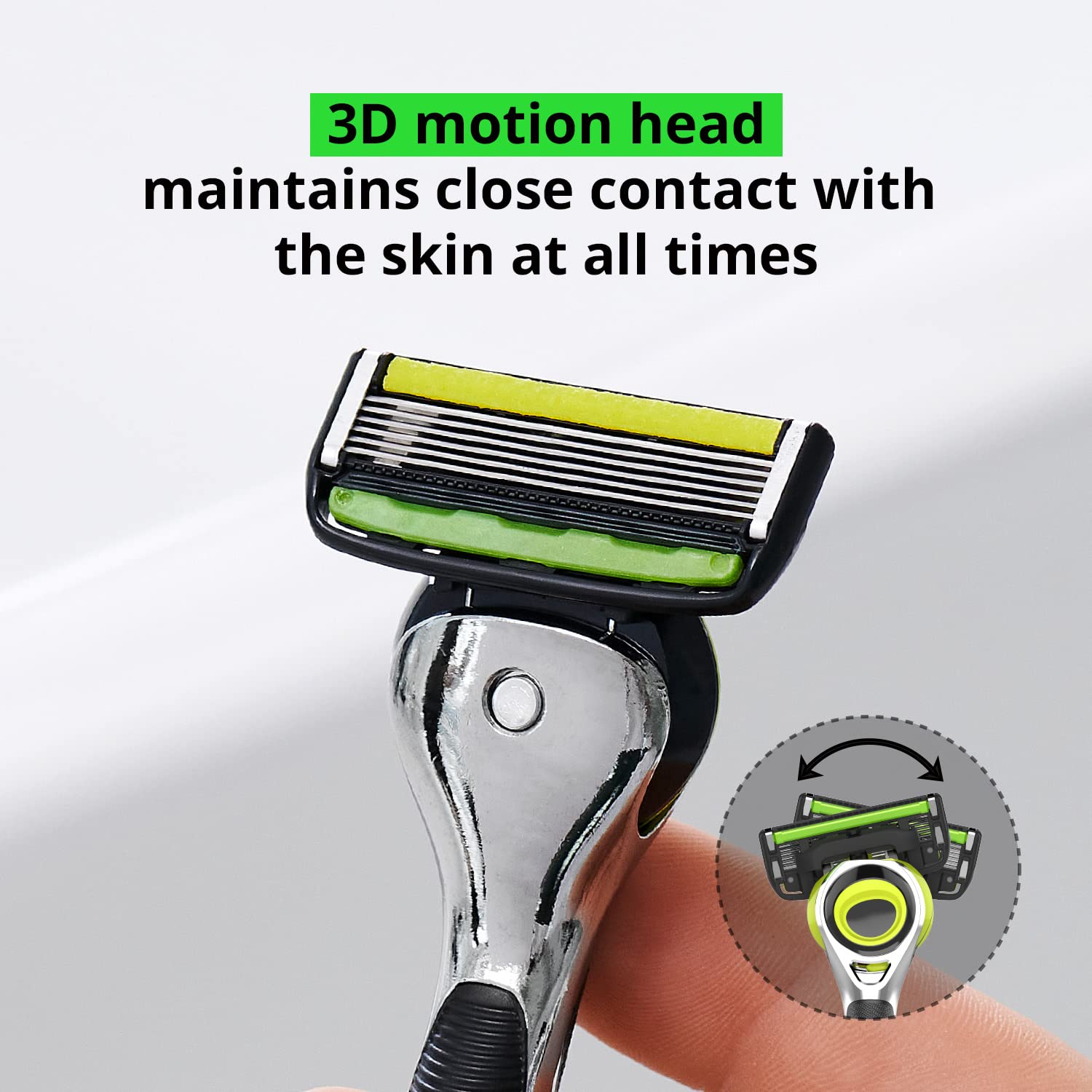 Dorco Pace 6 Pro 3D Motion ergonomic handle provides steady grip during shaving.
