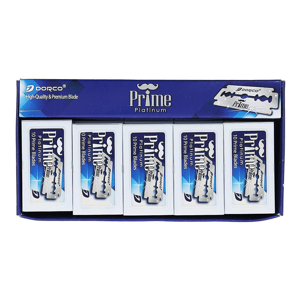 Dorco Prime platinum blades label suggests premium quality for comfortable shaves