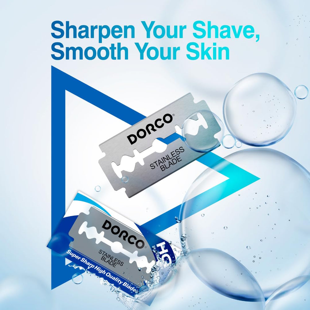 Dorco ST300 blades arranged with razor for everyday grooming.
