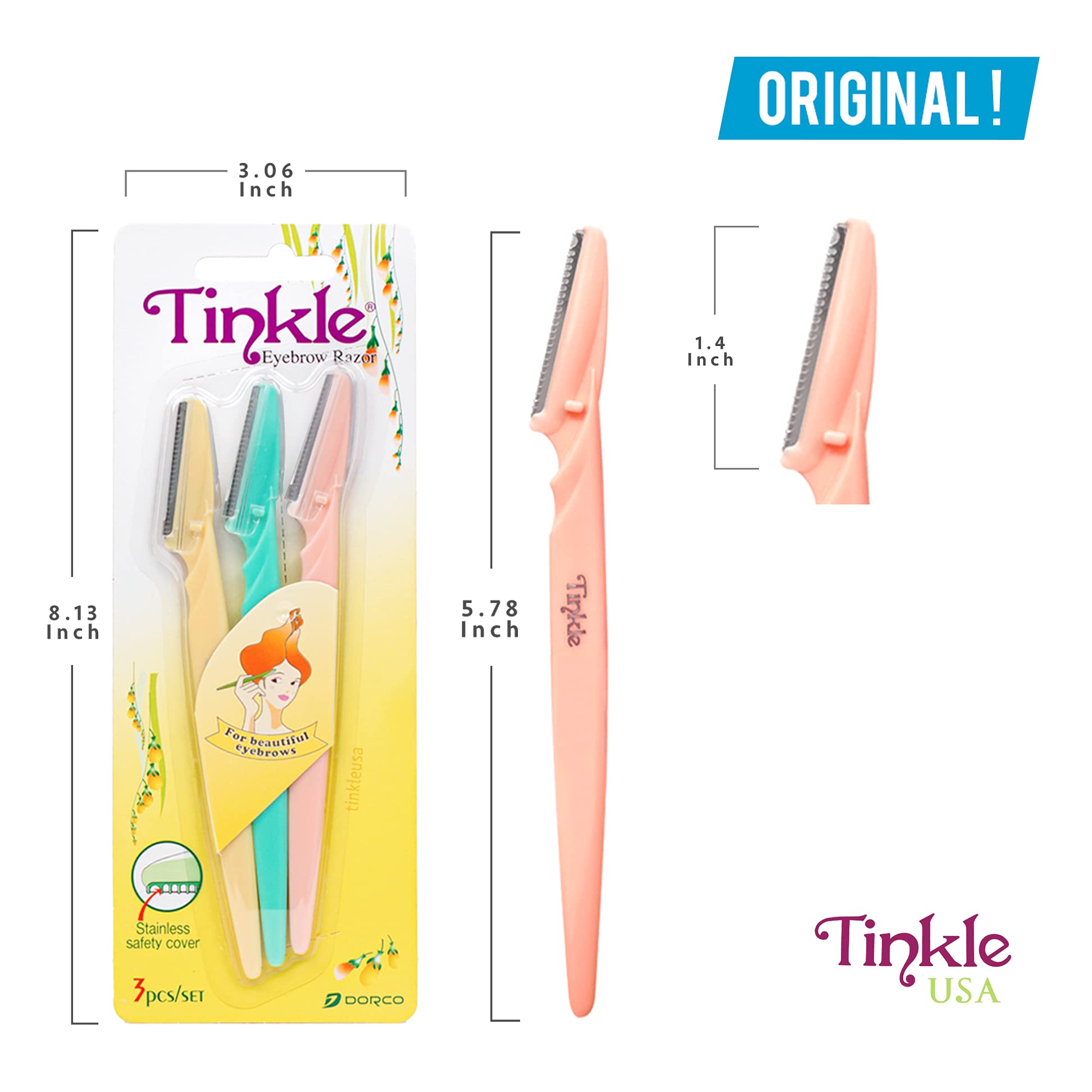 Dorco Tinkle eyebrow shaping detail for clean, defined brows.