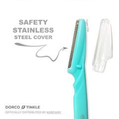 DORCO Tinkle Dermaplaning Tool close-up eyebrow use for shaping and exfoliation