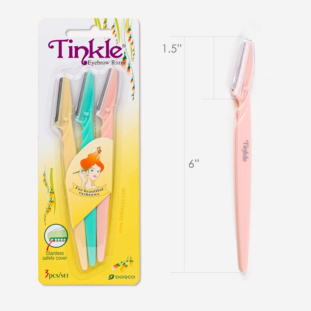 DORCO Tinkle dermaplaning blade detail shows stainless steel edge for precise removal.