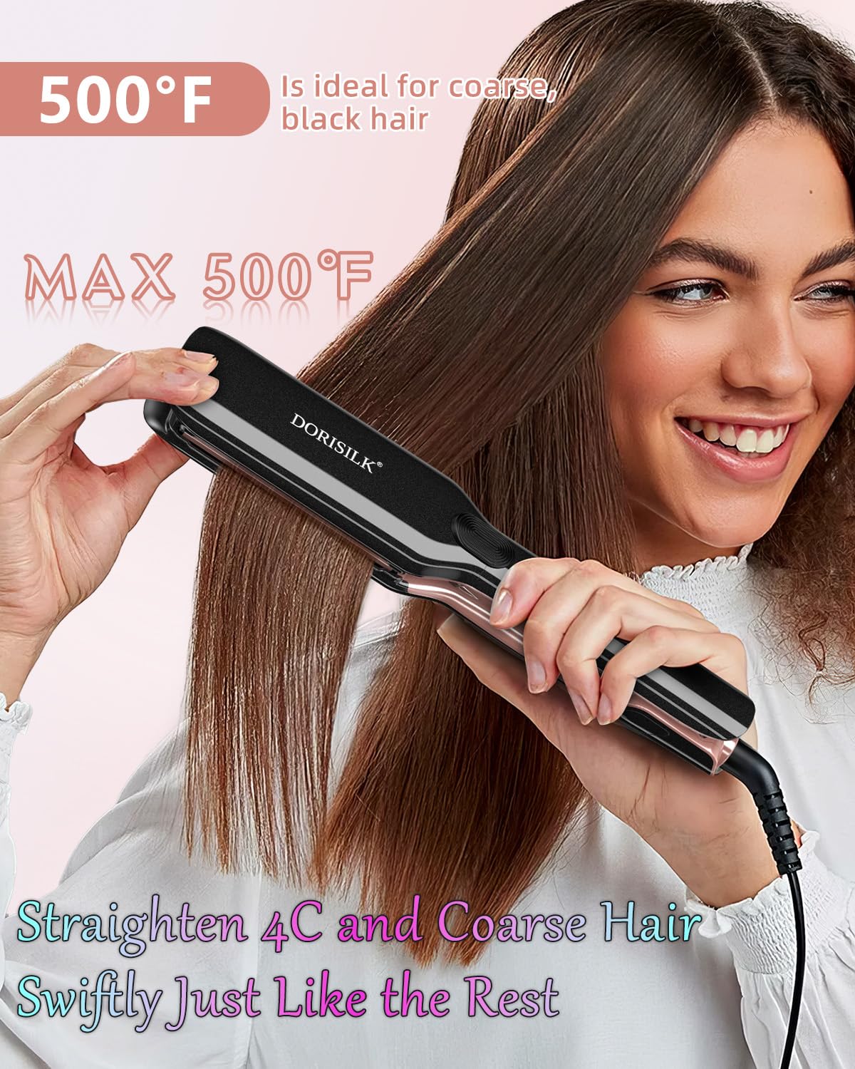 Dorisilk 1-inch floating plate enables precise straightening and curling.