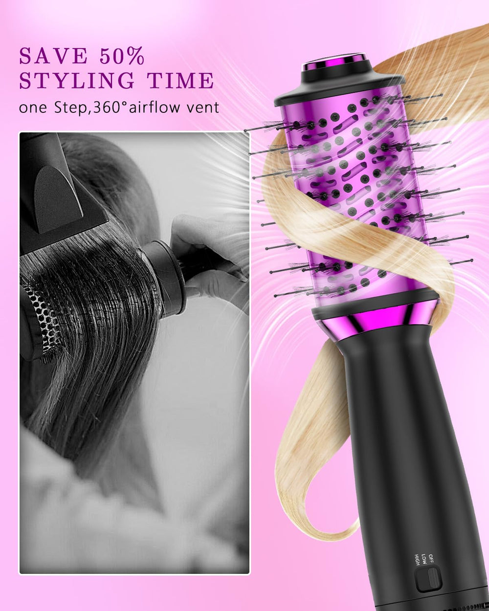 DORISILK nylon pins and tufted bristles prevent tangles during styling