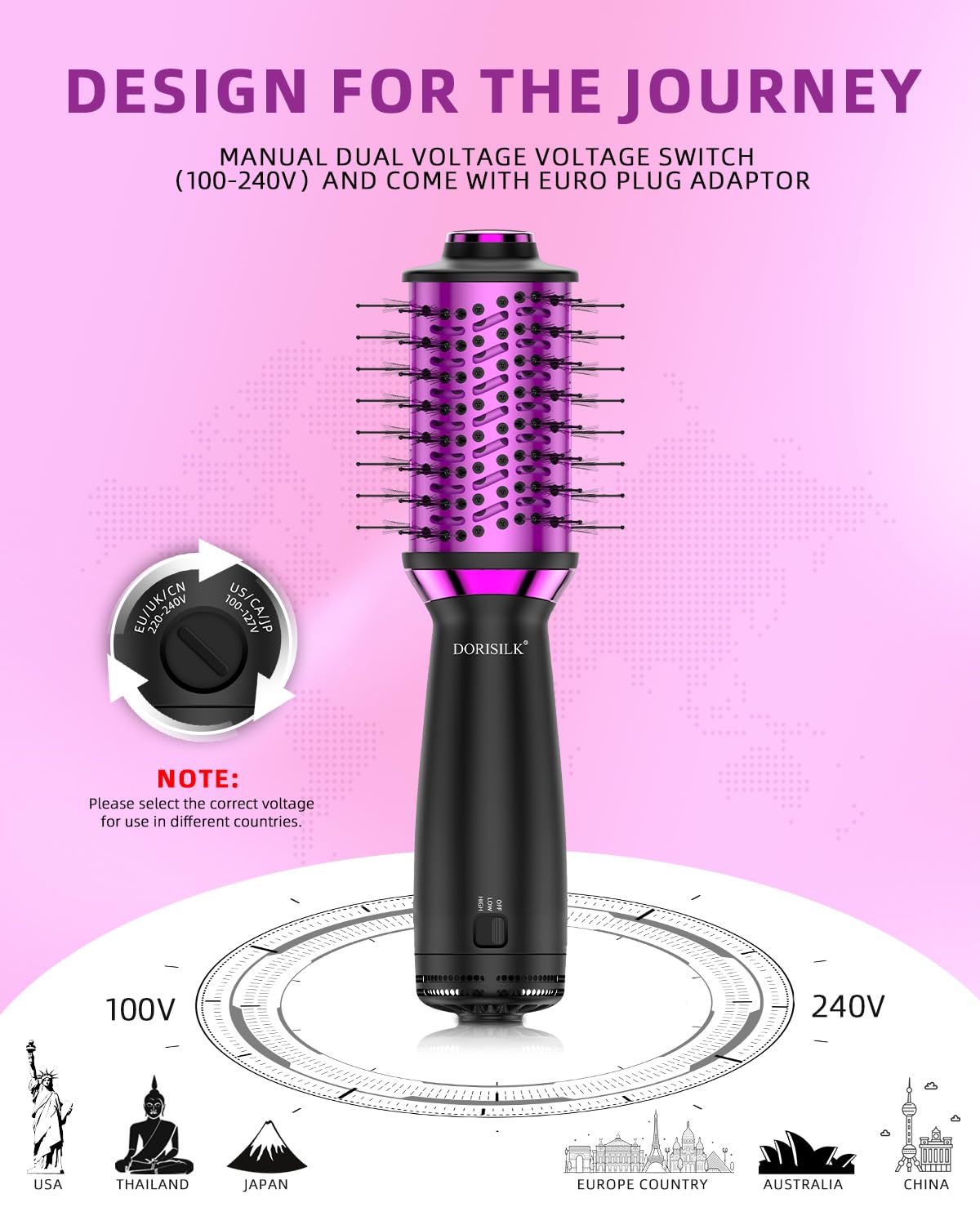 DORISILK oval-barrel styler with 360-degree airflow for smooth results