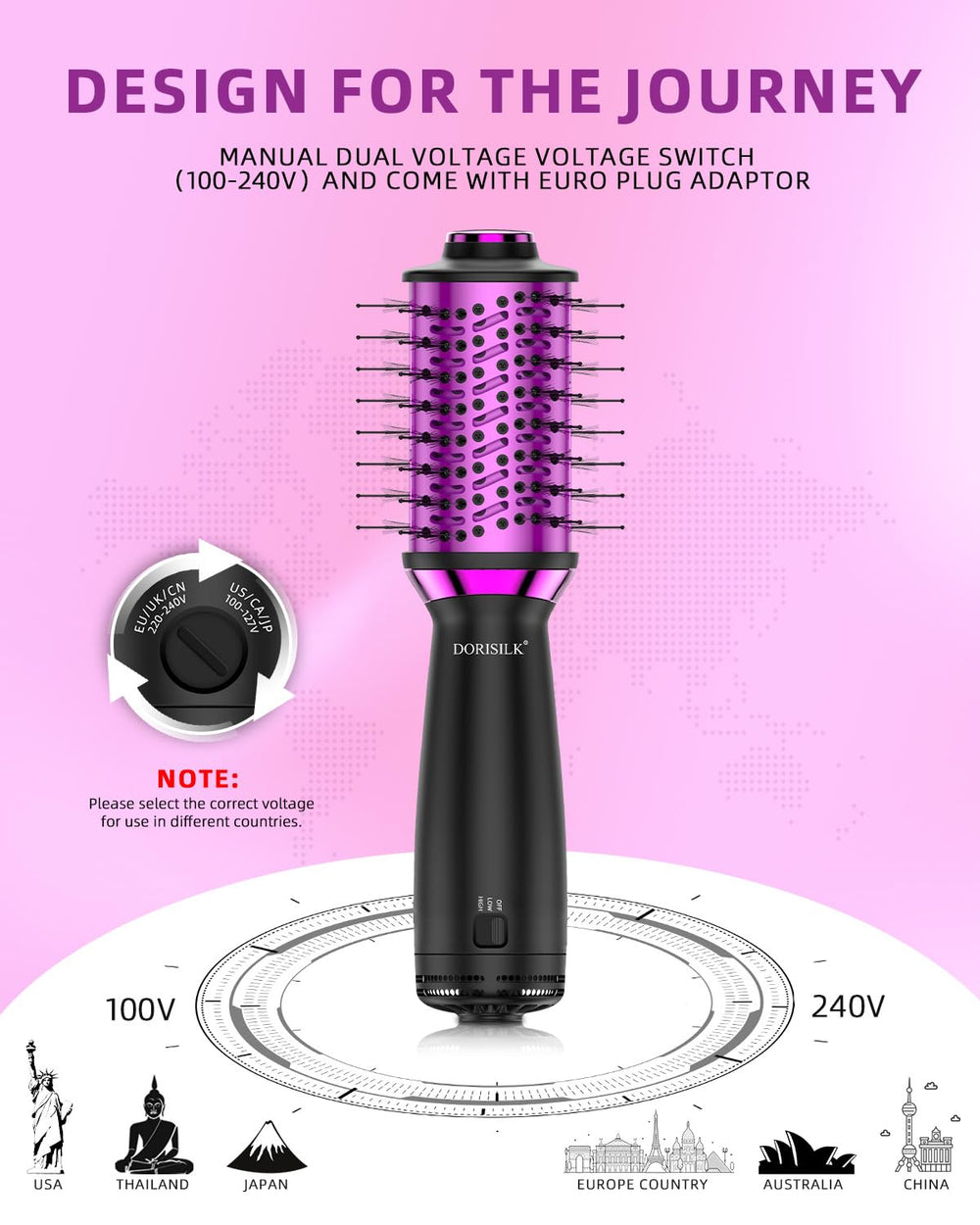 DORISILK oval-barrel styler with 360-degree airflow for smooth results