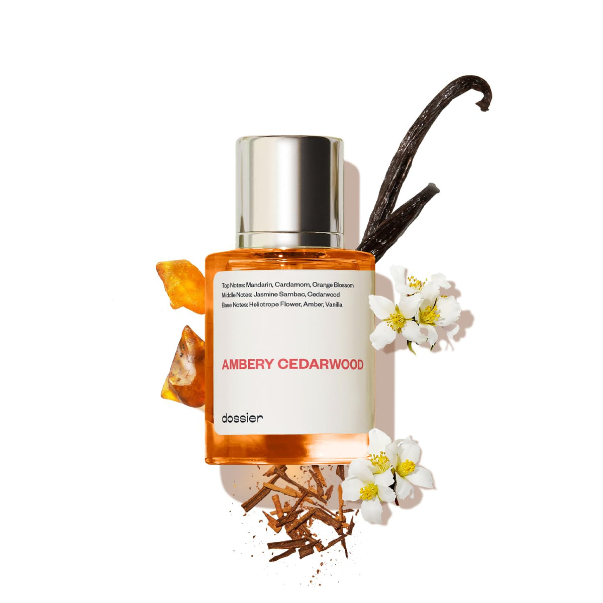 Dossier Ambery Cedarwood bottle pour showcases elegant presentation for daily wear