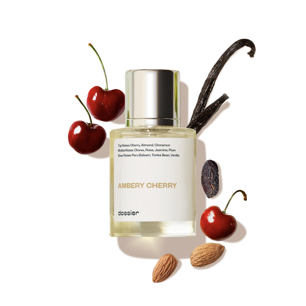Dossier Ambery Cherry bottle front; a premium daily-wear fragrance