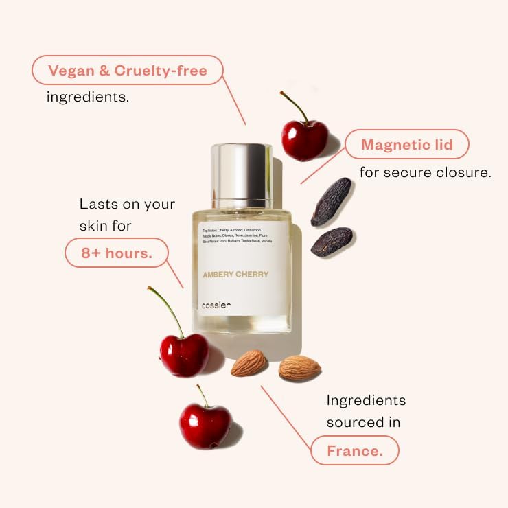 Dossier Ambery Cherry Grasse ingredients banner signals luxury sourcing