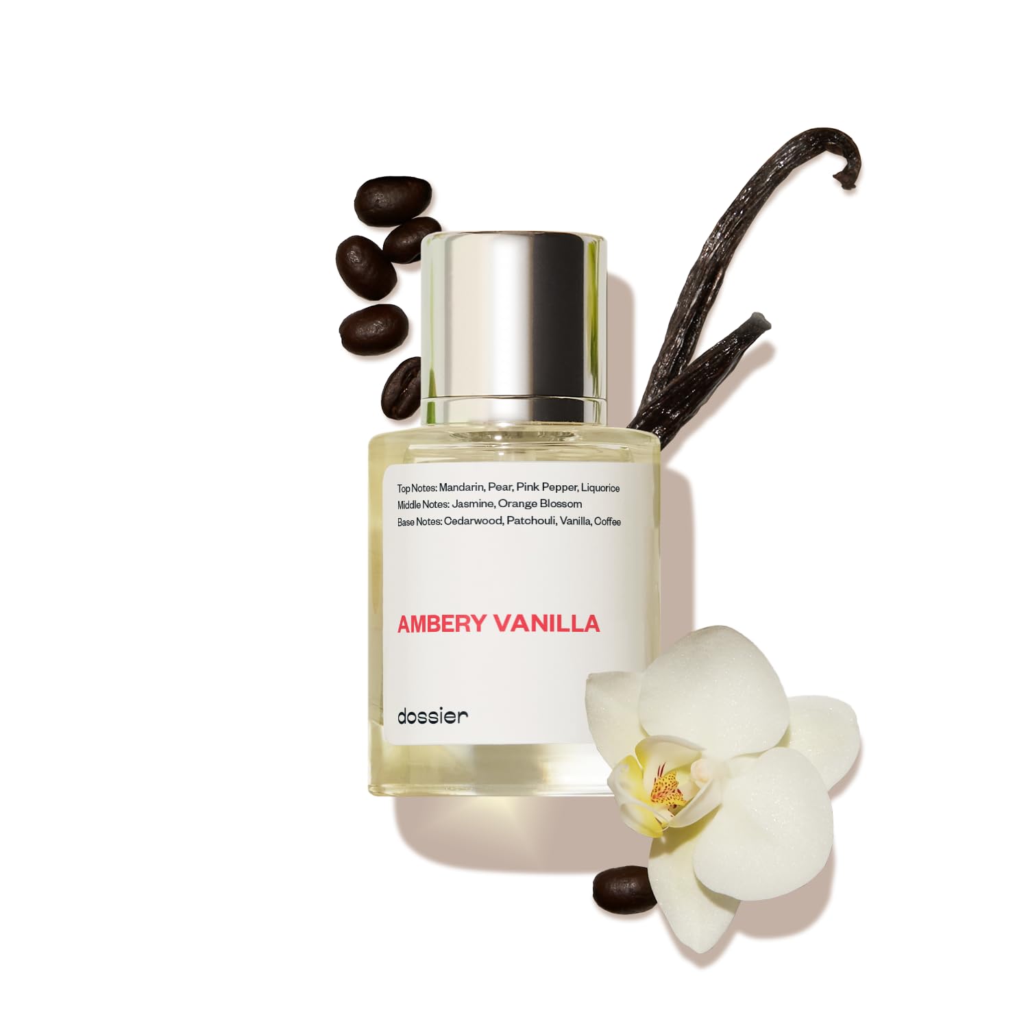 Dossier Ambery Vanilla bottle pour highlights a refined, long-lasting scent for evening wear