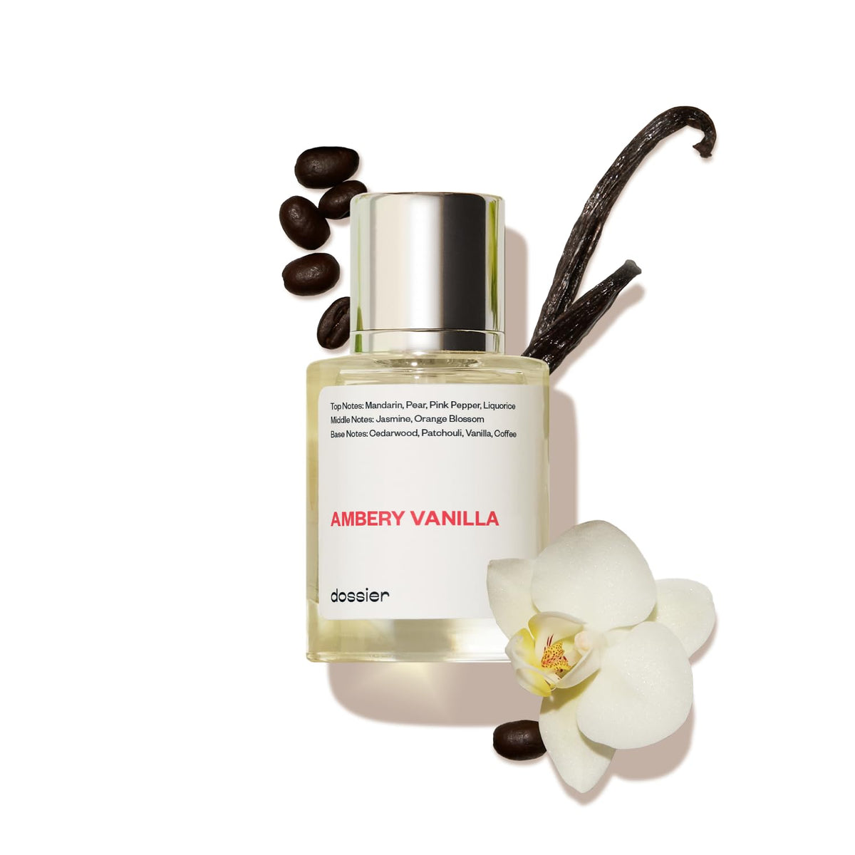 Dossier Ambery Vanilla bottle pour highlights a refined, long-lasting scent for evening wear