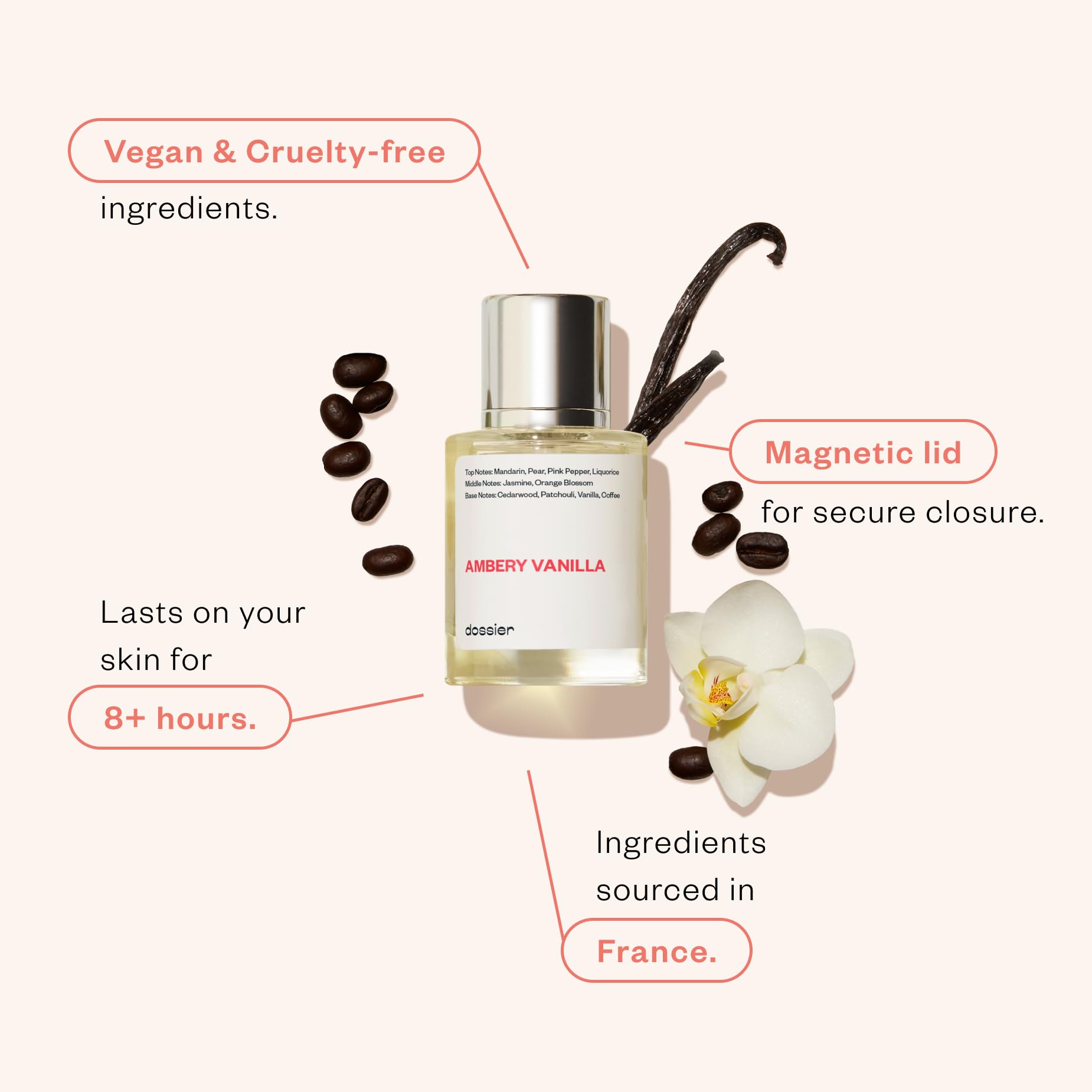 Dossier Ambery Vanilla heart notes Jasmine Orange Blossom provide elegant florals