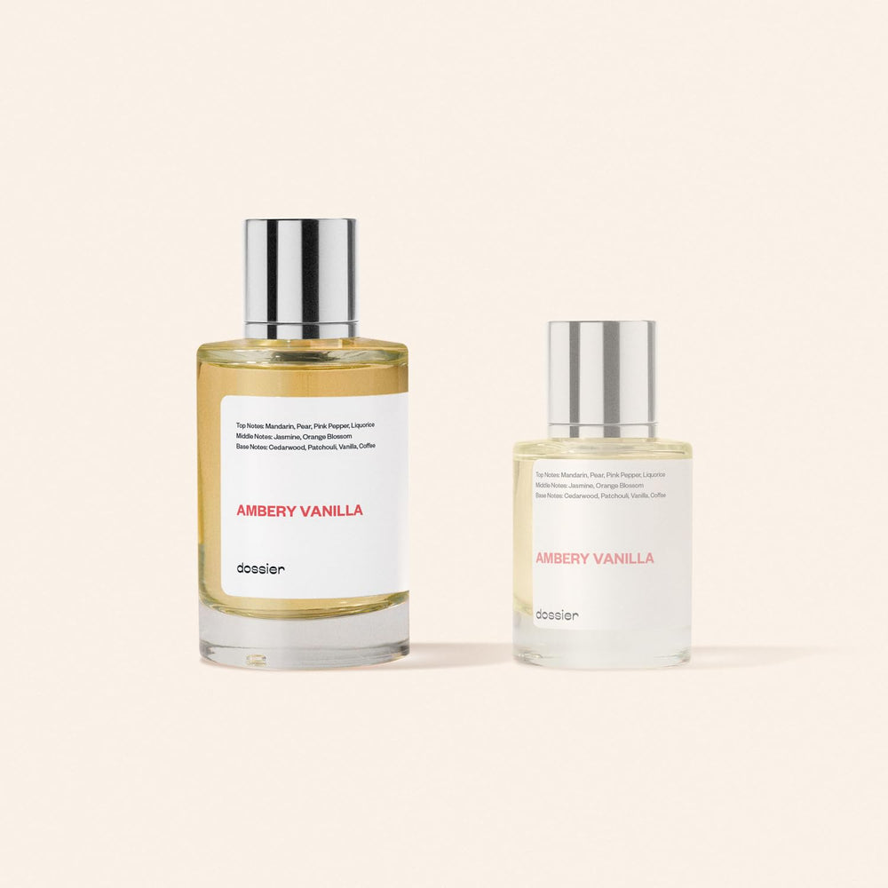 Dossier Ambery Vanilla outer label close-up signaling luxury and accessibility
