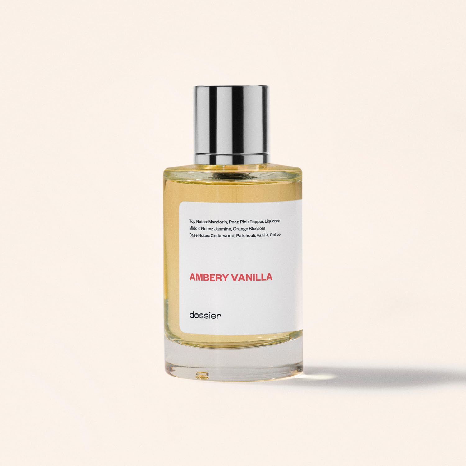 Dossier Ambery Vanilla packaging detail with embossed logo and modern finish