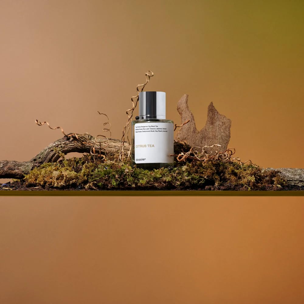 Dossier Citrus Tea bottle cap close-up highlighting premium minimalist design.