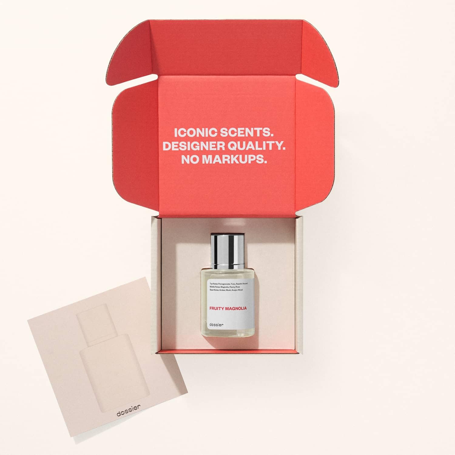 Dossier Fruity Magnolia packaging box signals premium fragrance quality.